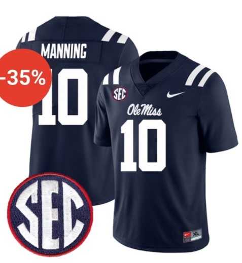 Mens Ole Miss Rebels #10 Eli Manning Navy F.U.S.E. Stitched Jersey Dzhi